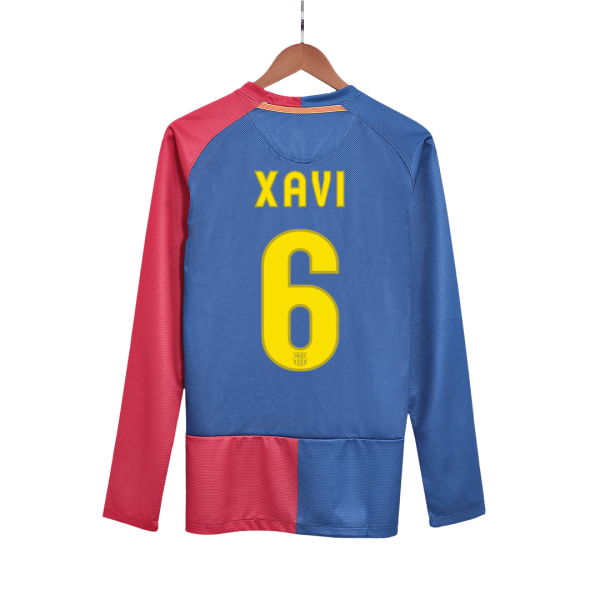 Ретро XAVI #6 Барселона Домакинска Тениска с дълъг ръкав 2008/09 - UCL