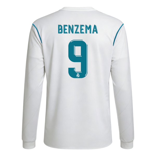 Ретро BENZEMA #9 Реал Мадрид Домакинска Тениска с дълъг ръкав 2017/18