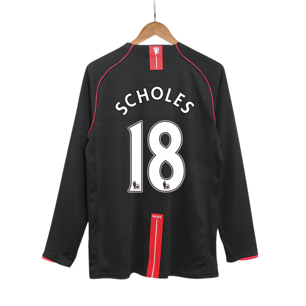 Ретро SCHOLES #18 Манчестер Юнайтед Гостуваща Тениска с дълъг ръкав 2007/08