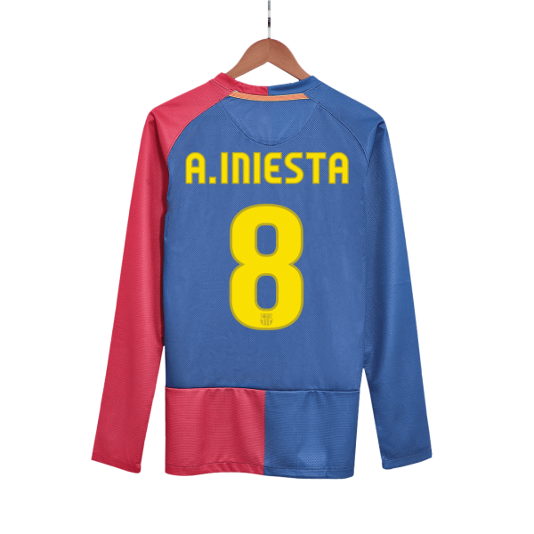 Ретро A.INIESTA #8 Барселона Домакинска Тениска с дълъг ръкав 2008/09 - UCL